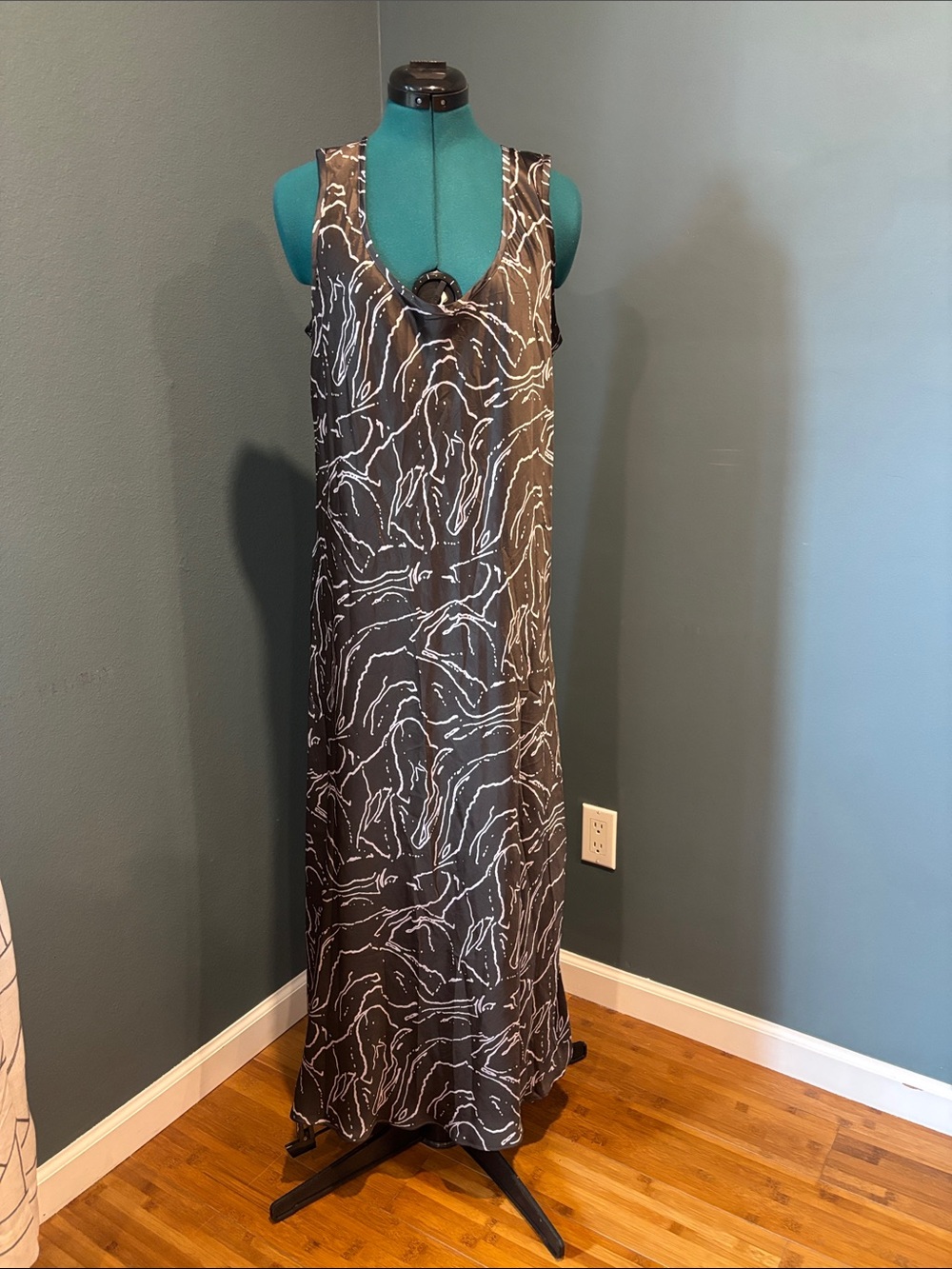 Calvin Klein Brown Maxi Dress with White Abstract Print